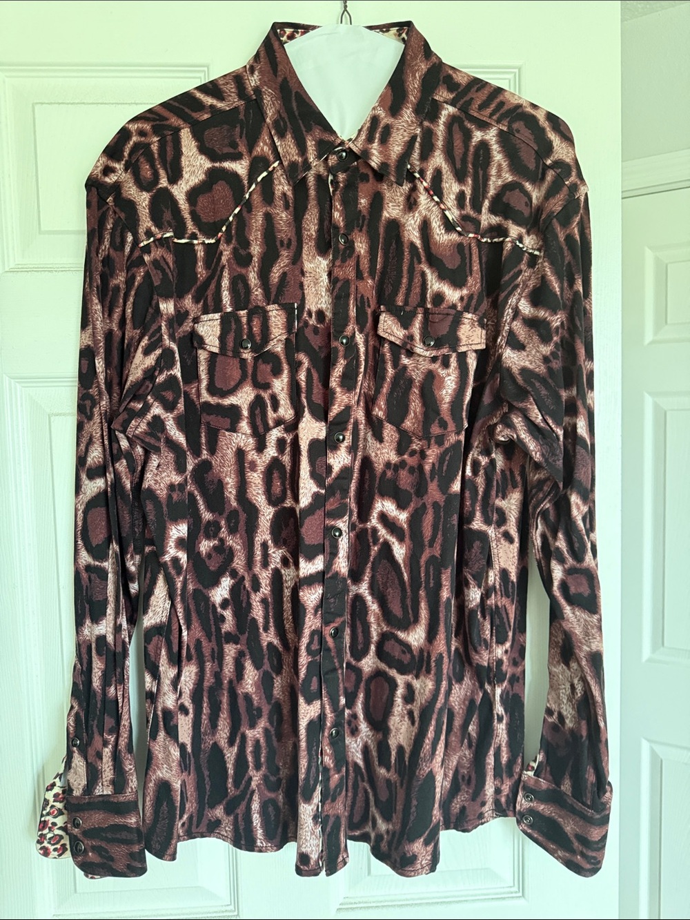 Men's Brown Leopard Print Button-Down Shirt